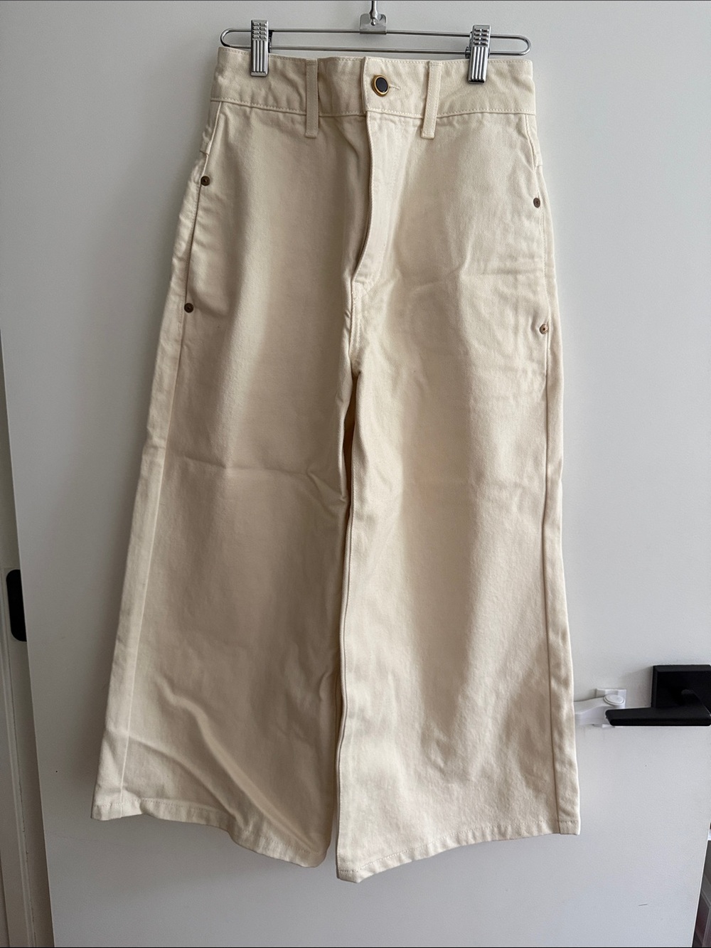 Khaite Darcy Wide Leg Cream Cotton Denim Pants 25